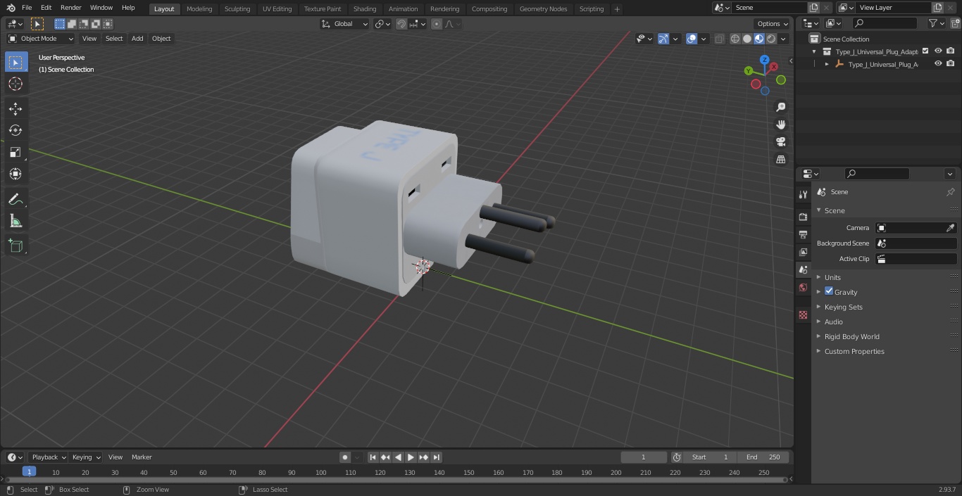 3D model Type J Universal Plug Adapter White