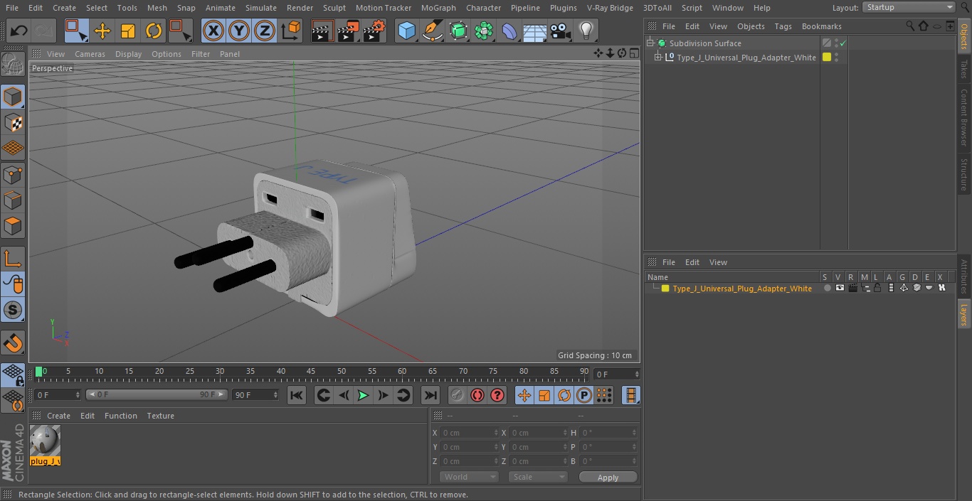 3D model Type J Universal Plug Adapter White