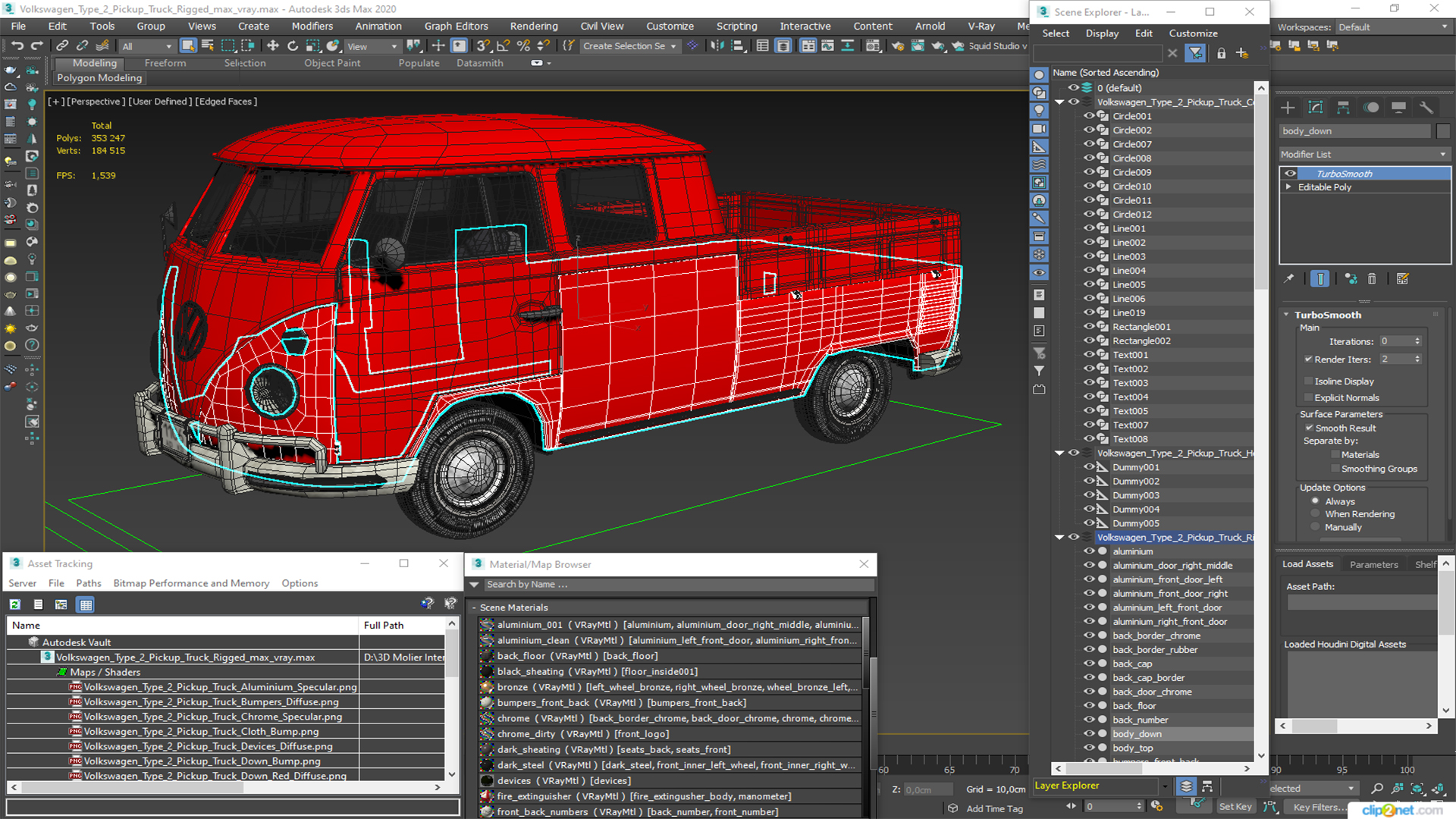 Volkswagen Type 2 Pickup Truck Rigged 3D
