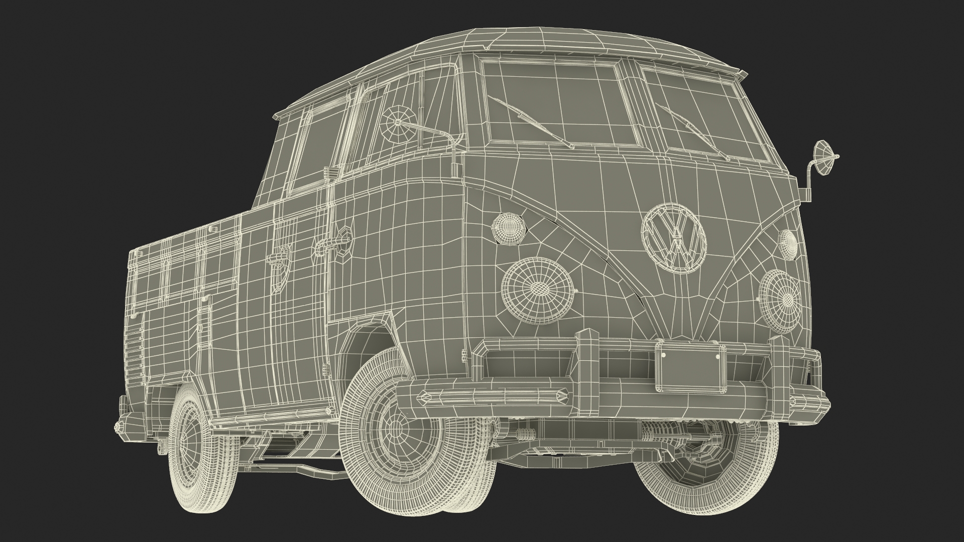 Volkswagen Type 2 Pickup Truck Rigged 3D