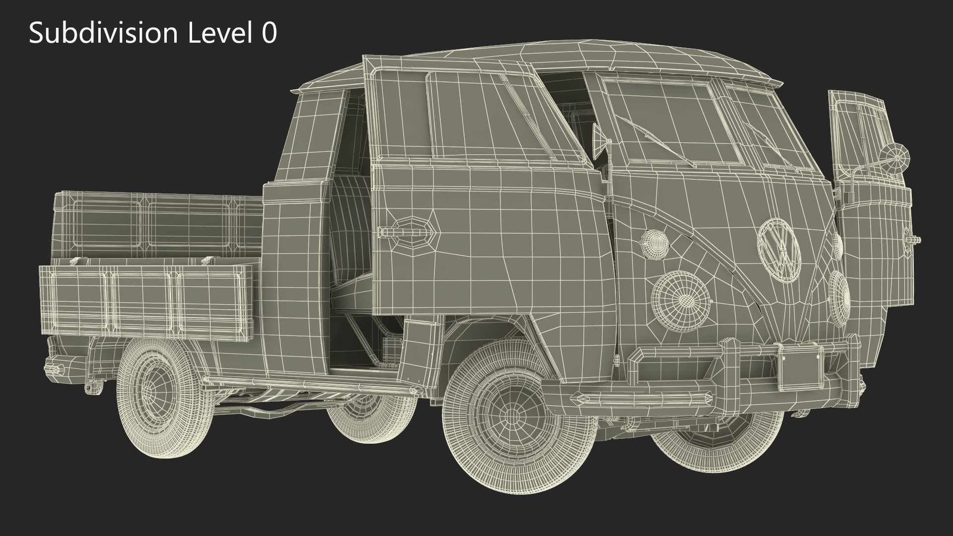 Volkswagen Type 2 Pickup Truck Rigged 3D