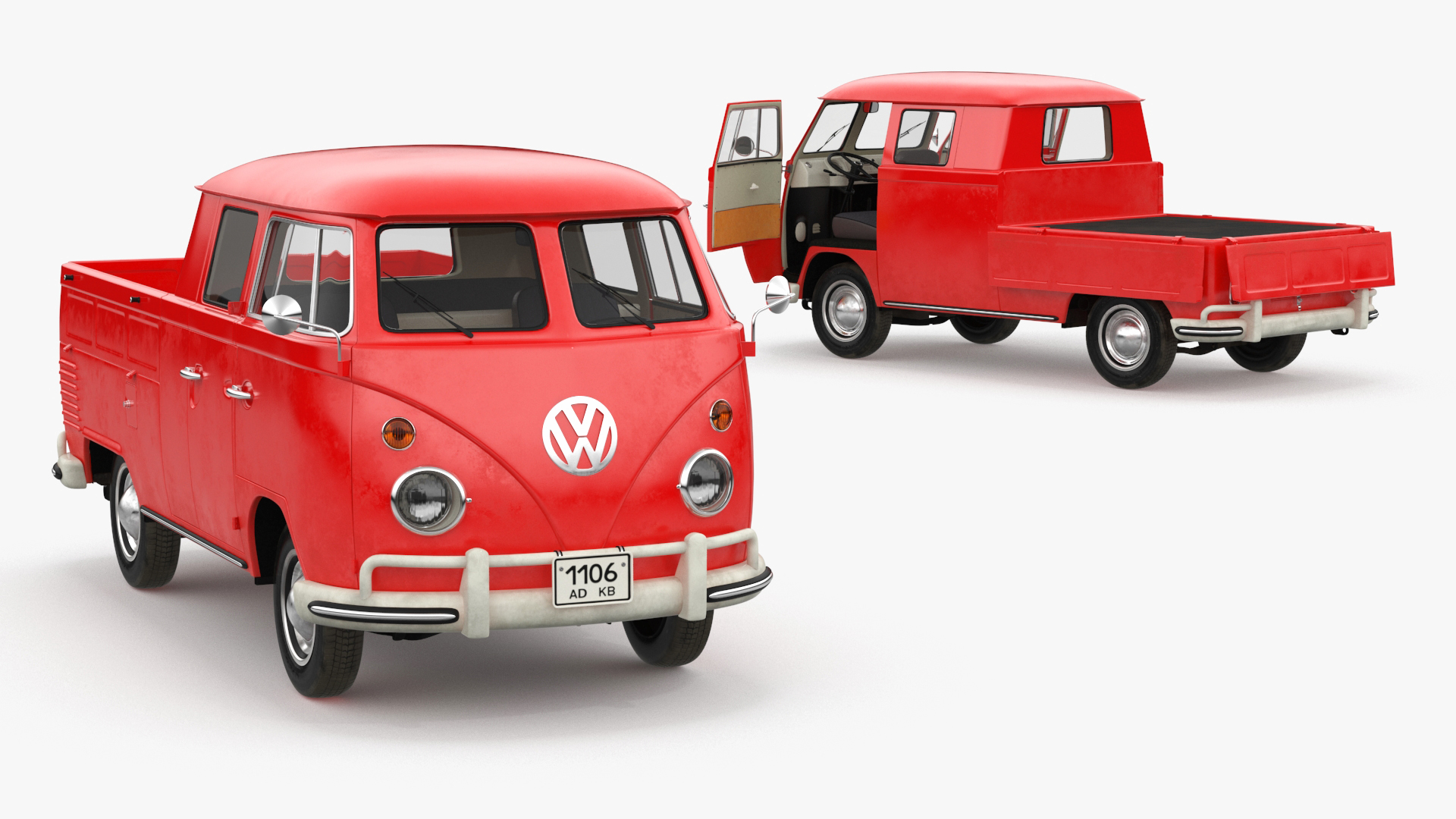 Volkswagen Type 2 Pickup Truck Rigged 3D