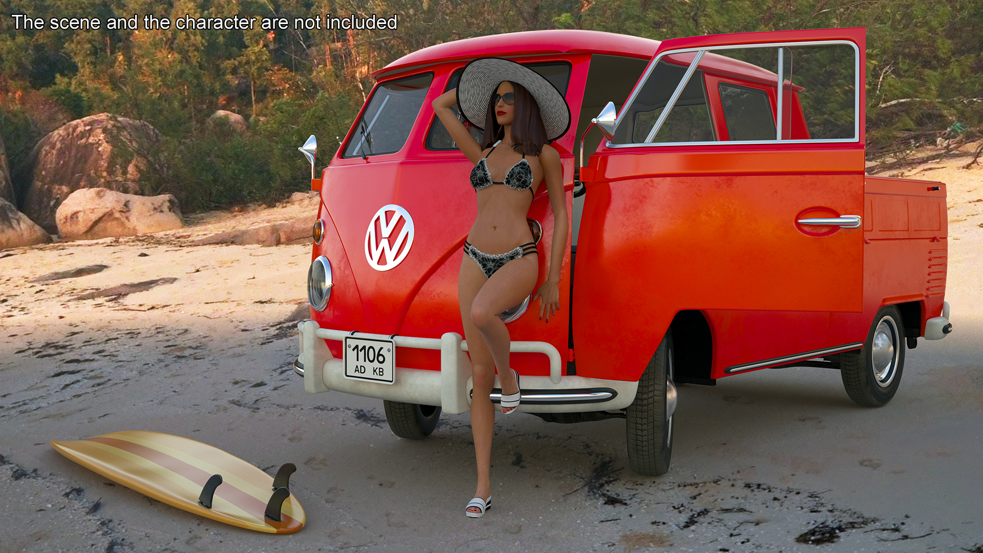 Volkswagen Type 2 Pickup Truck Rigged 3D