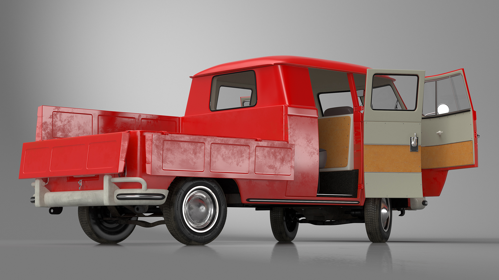 Volkswagen Type 2 Pickup Truck Rigged 3D