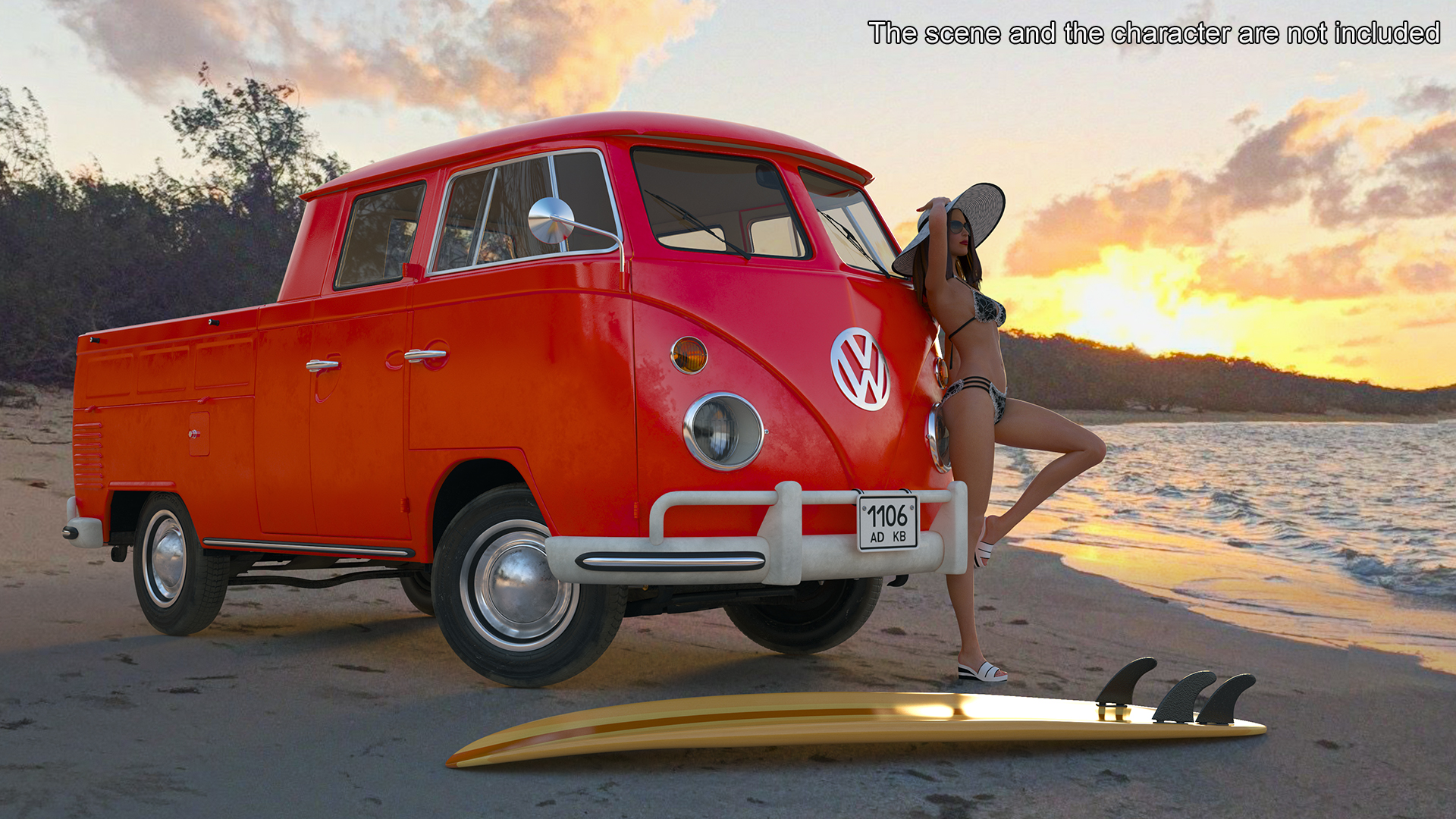 Volkswagen Type 2 Pickup Truck Rigged 3D