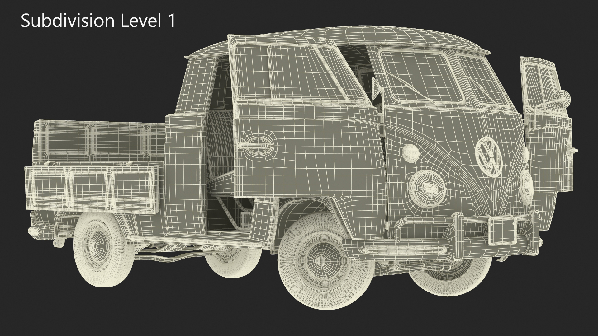 Volkswagen Type 2 Pickup Truck Rigged 3D