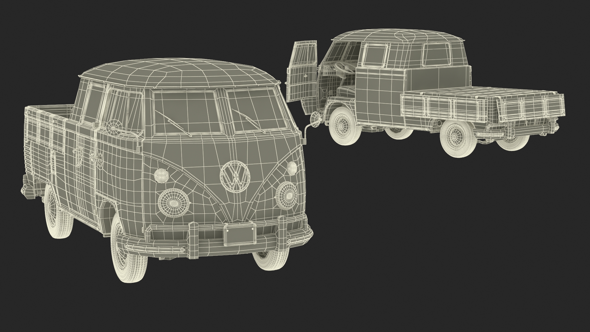 Volkswagen Type 2 Pickup Truck Rigged 3D