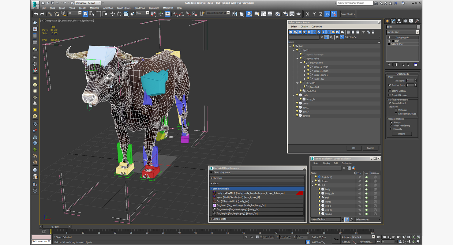 3D model Bull Rigged with Fur