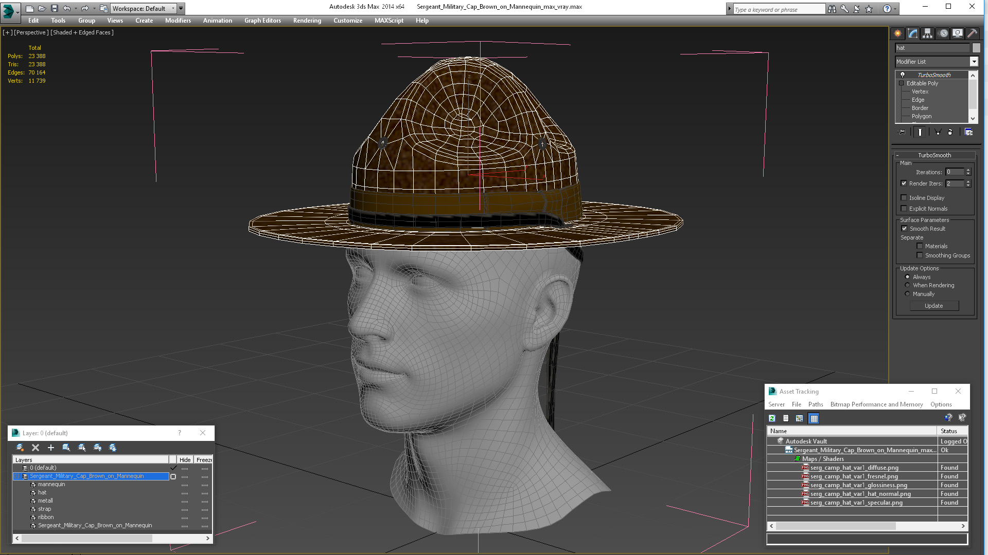 3D model Sergeant Military Cap Brown on Mannequin