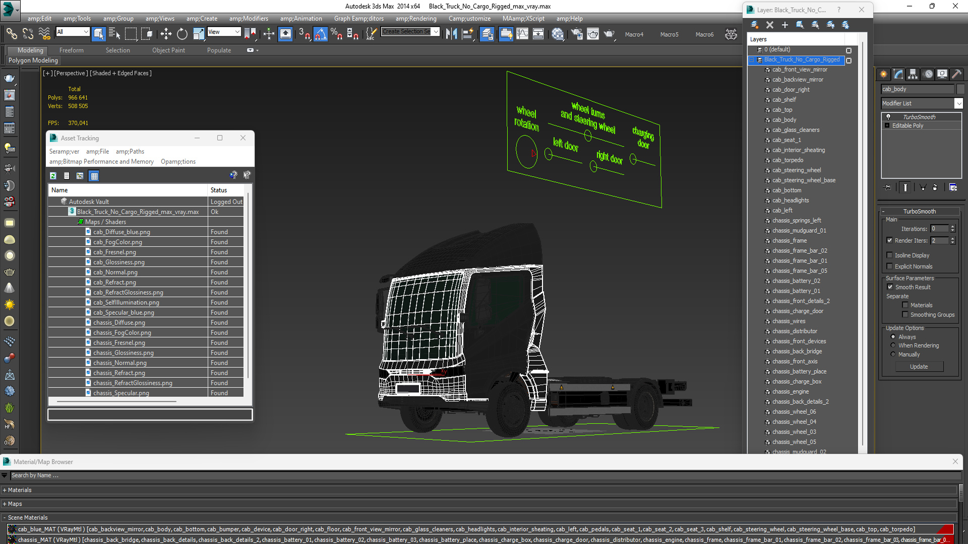 Black Truck No Cargo Rigged 3D