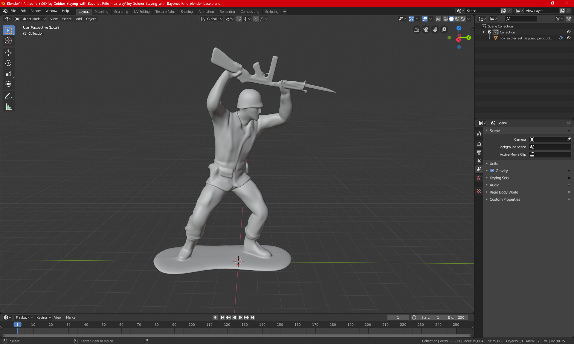 3D Toy Soldier Staying with Bayonet Rifle model