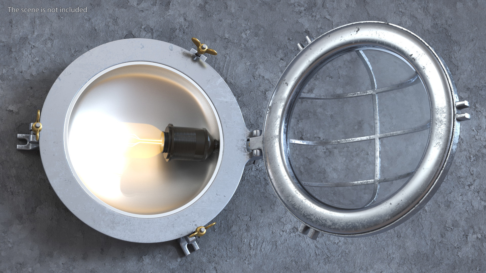 Industrial Bulk Head Lamp Steel with Clear Glass On State 3D