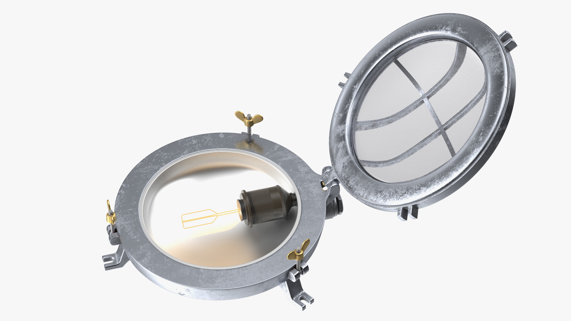 Industrial Bulk Head Lamp Steel with Clear Glass On State 3D