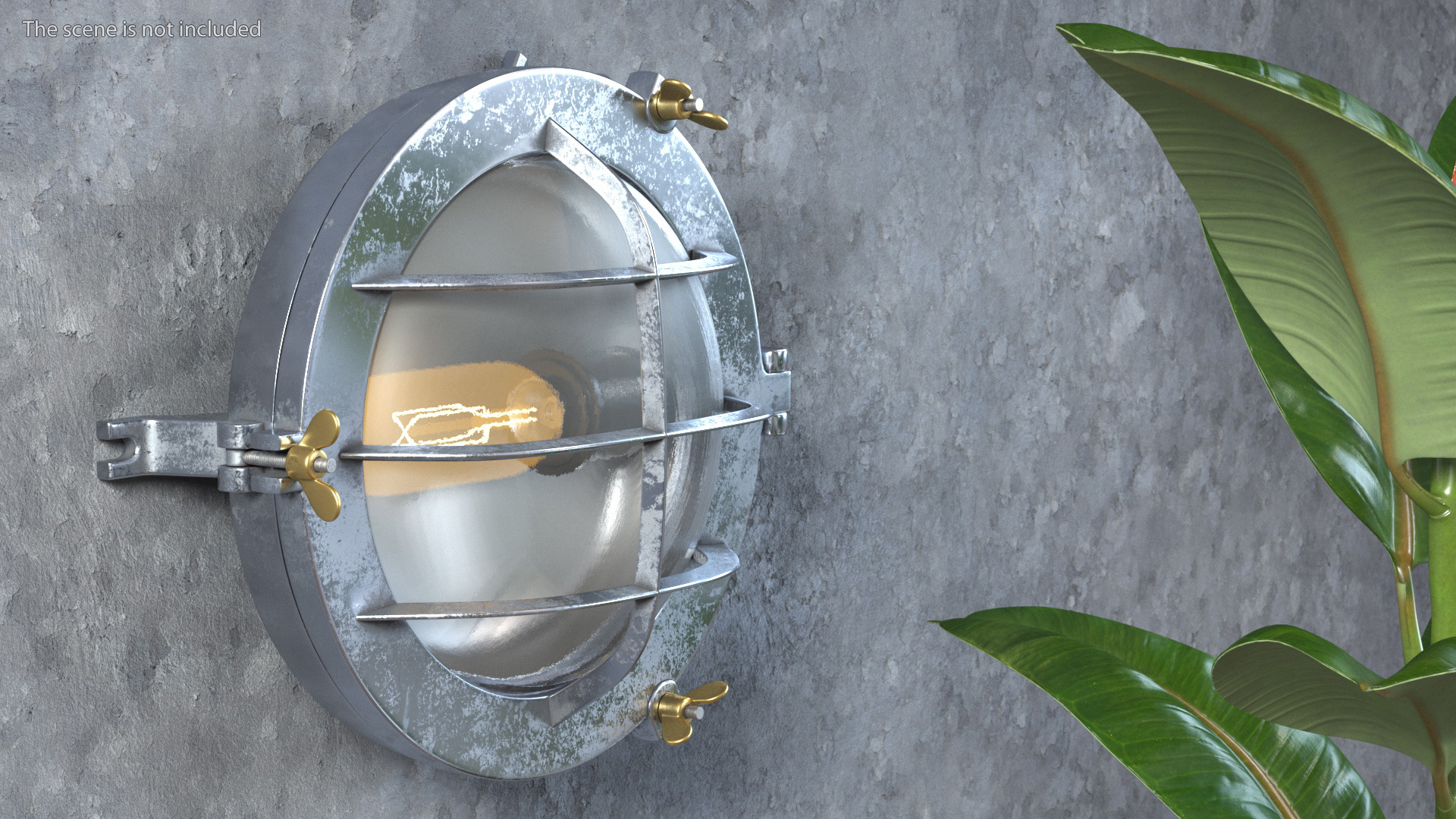Industrial Bulk Head Lamp Steel with Clear Glass On State 3D