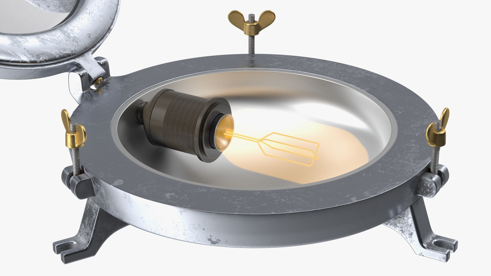 Industrial Bulk Head Lamp Steel with Clear Glass On State 3D