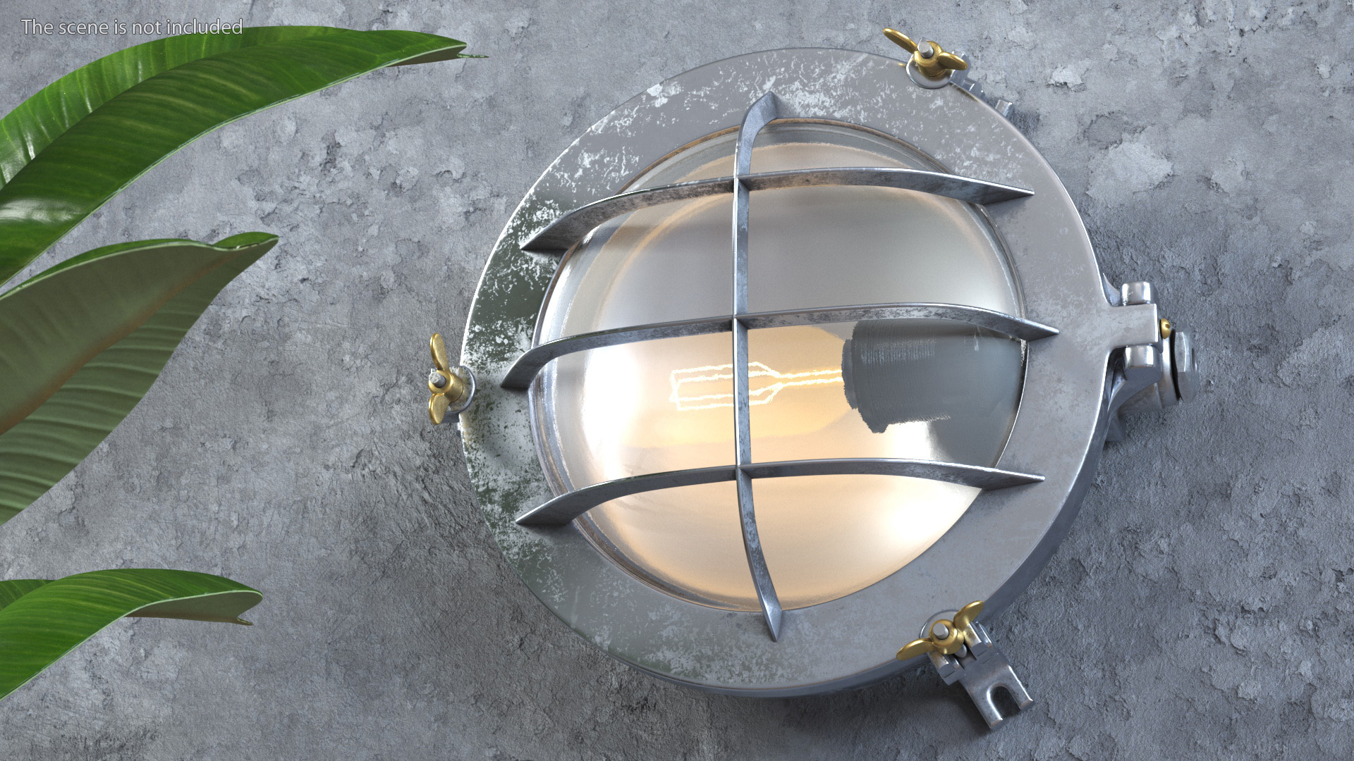 Industrial Bulk Head Lamp Steel with Clear Glass On State 3D
