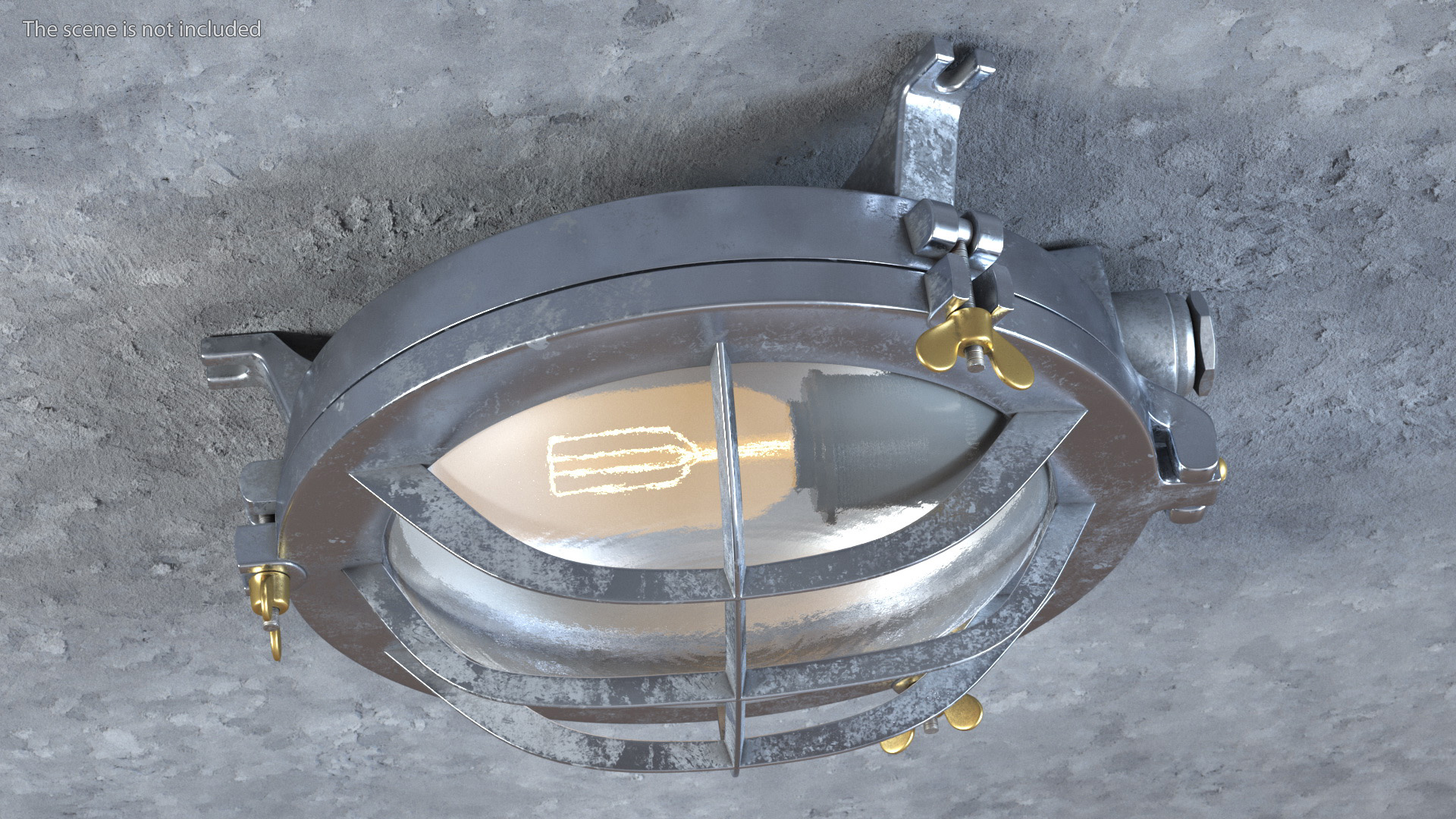 Industrial Bulk Head Lamp Steel with Clear Glass On State 3D