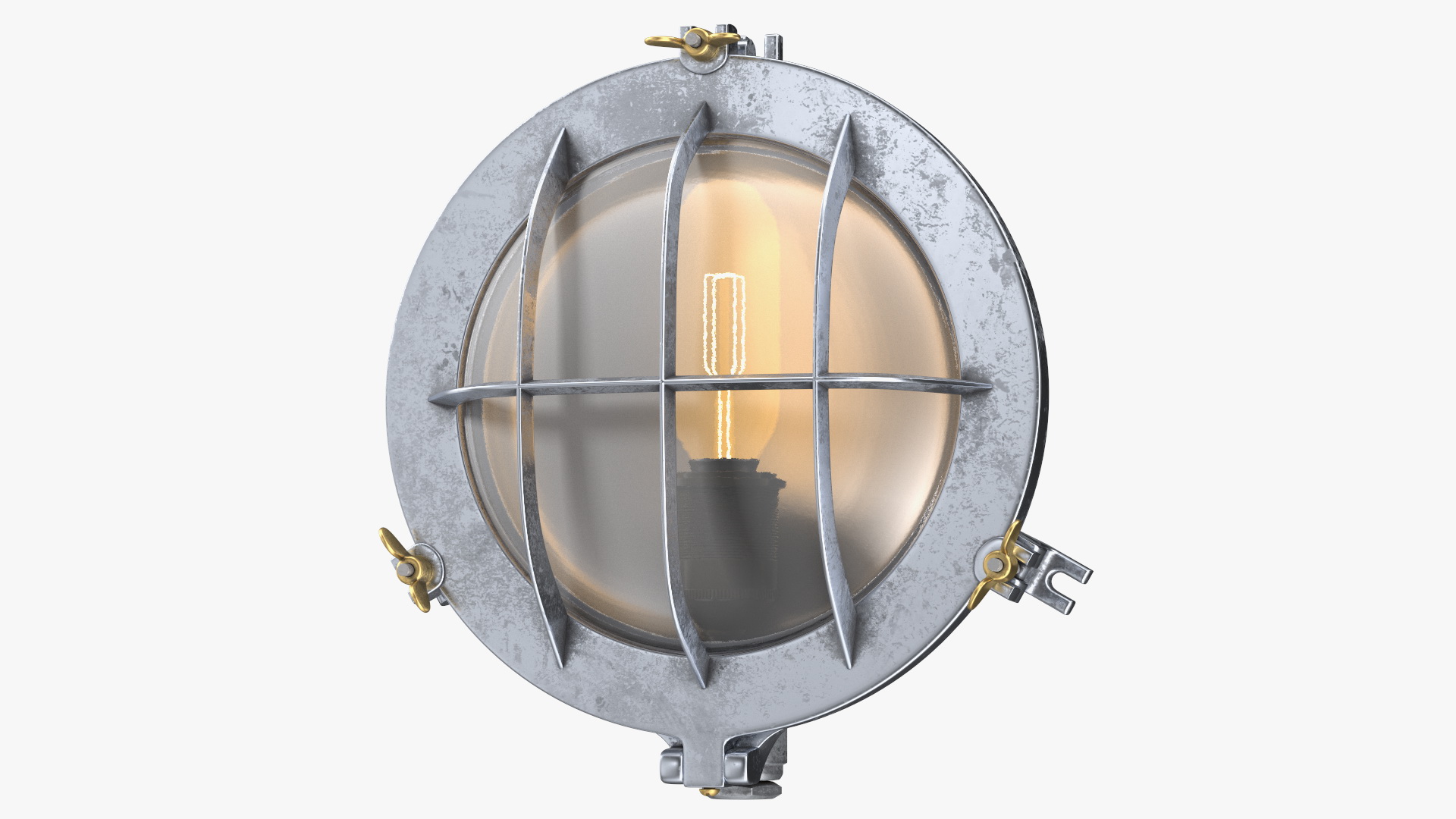 Industrial Bulk Head Lamp Steel with Clear Glass On State 3D