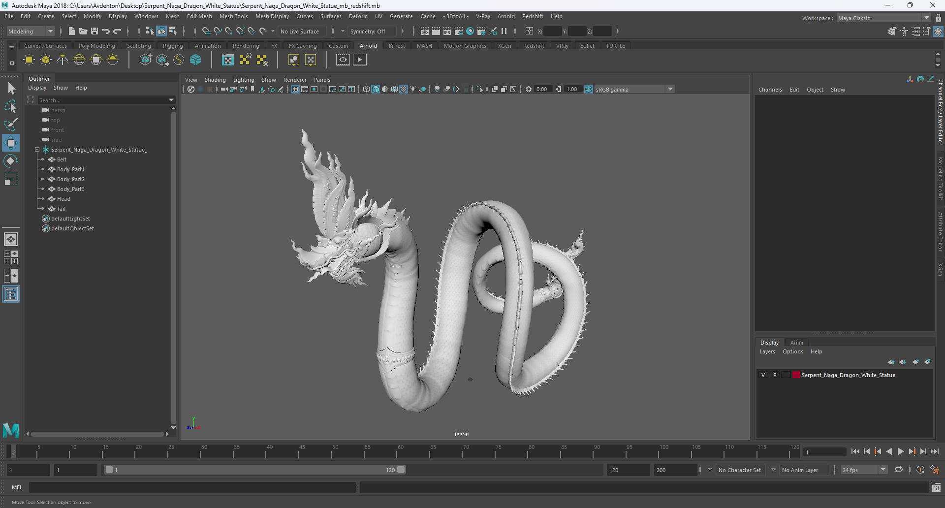 Serpent Naga Dragon White Statue 3D