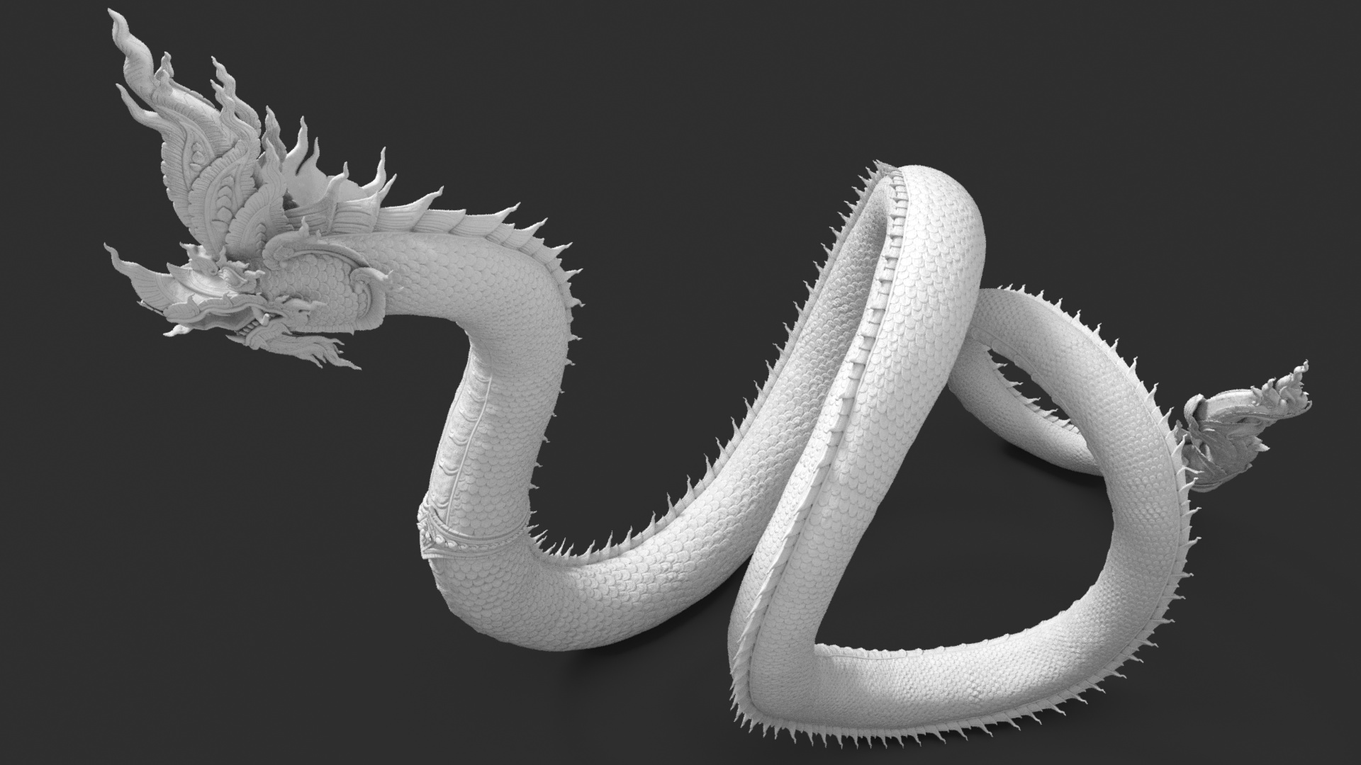 Serpent Naga Dragon White Statue 3D