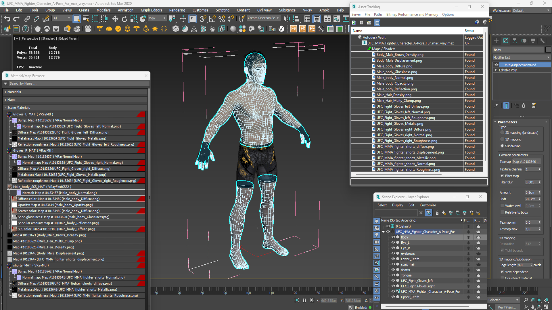 3D UFC MMA Fighter Character A-Pose Fur