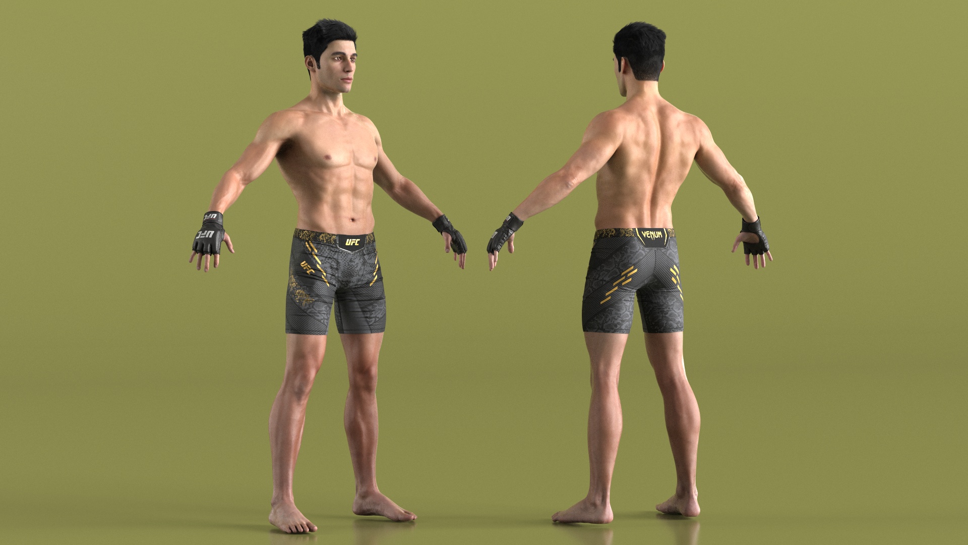3D UFC MMA Fighter Character A-Pose Fur