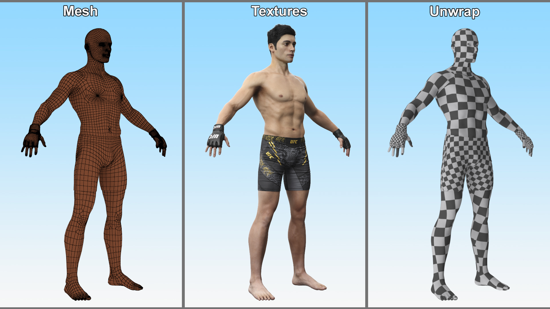 3D UFC MMA Fighter Character A-Pose Fur