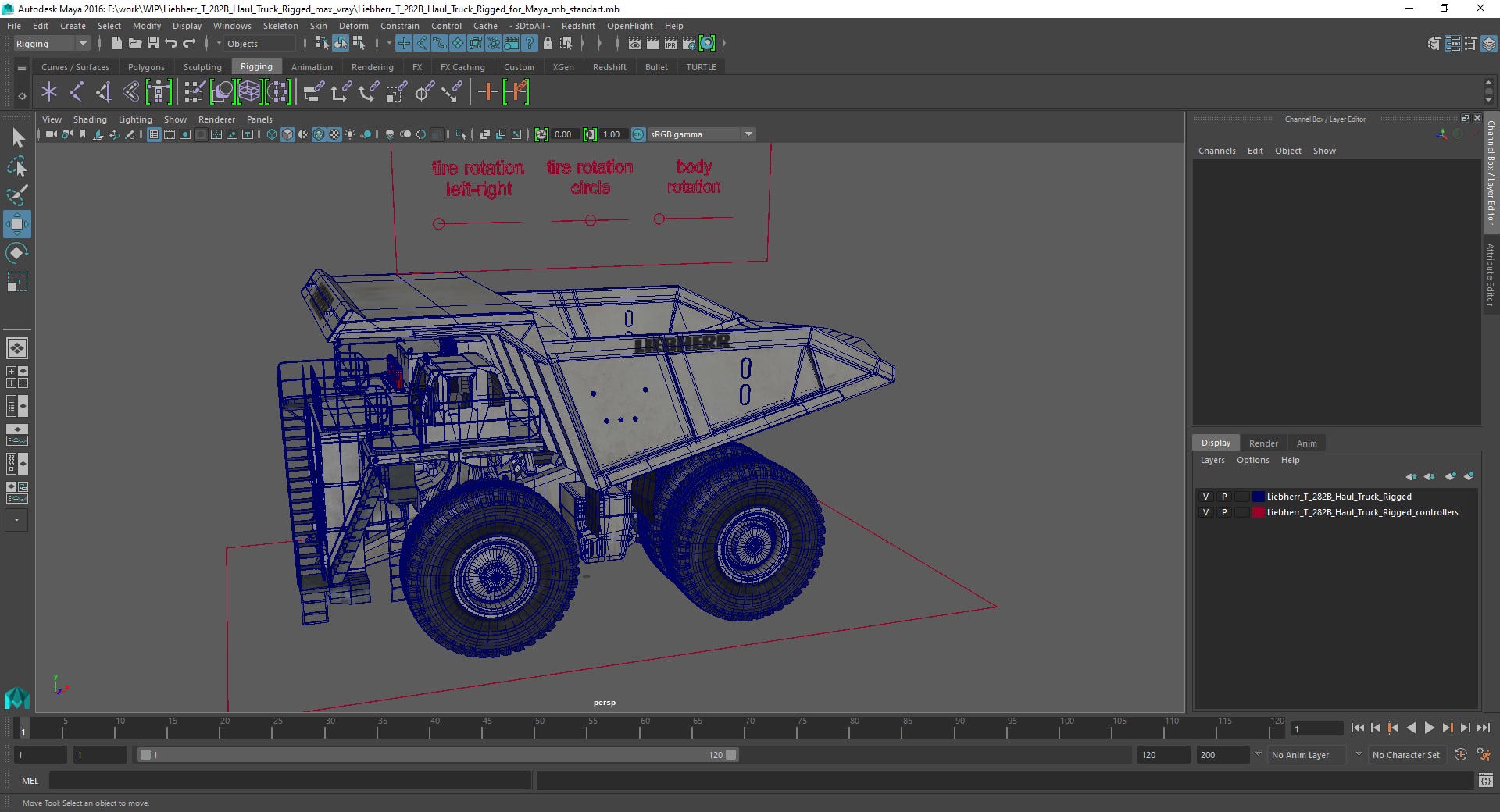 Liebherr T 282B Haul Truck Rigged for Maya 3D