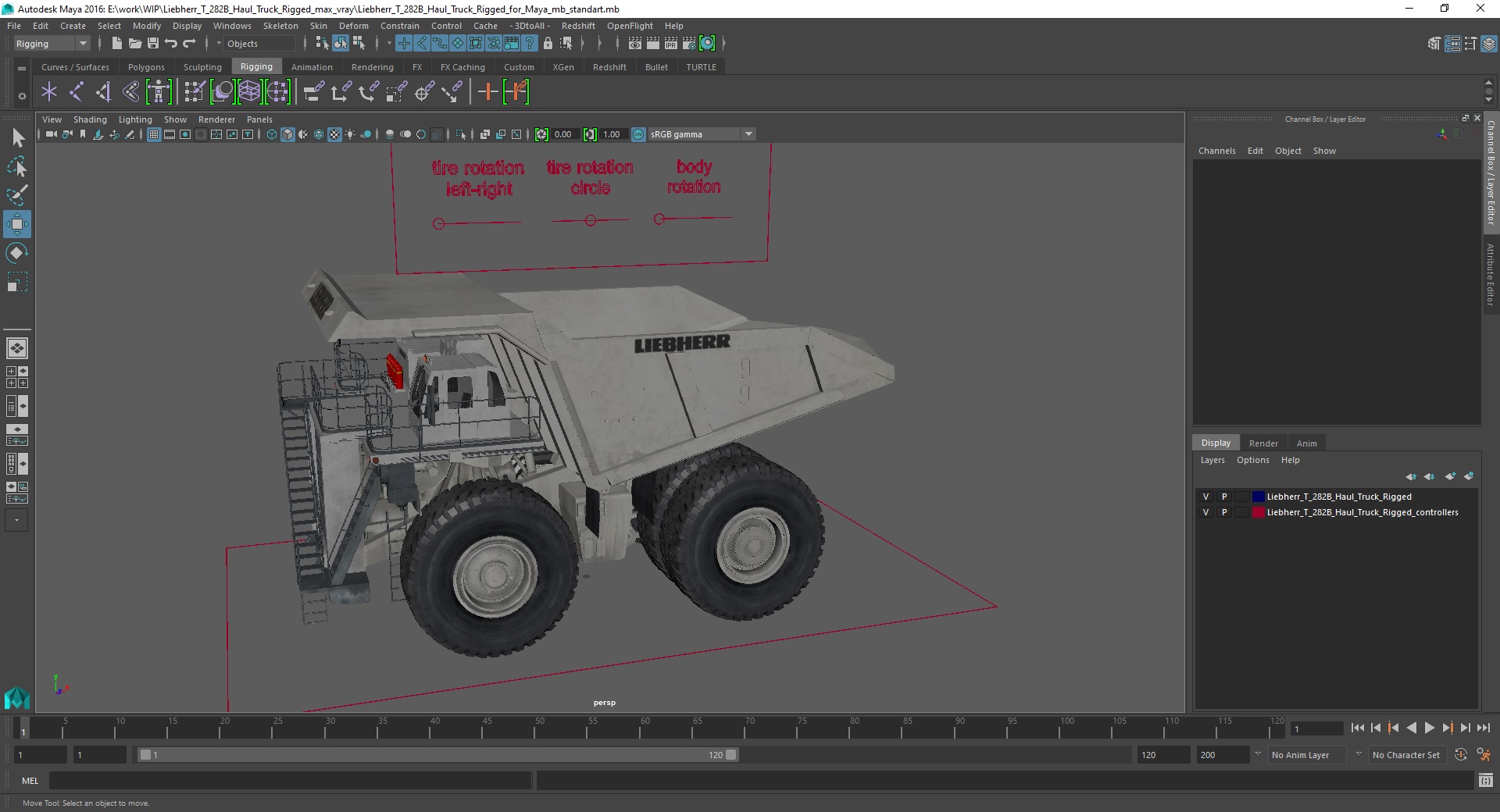 Liebherr T 282B Haul Truck Rigged for Maya 3D