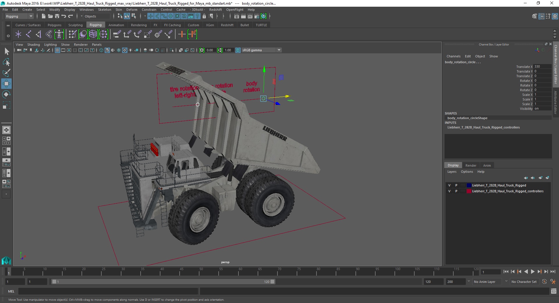 Liebherr T 282B Haul Truck Rigged for Maya 3D