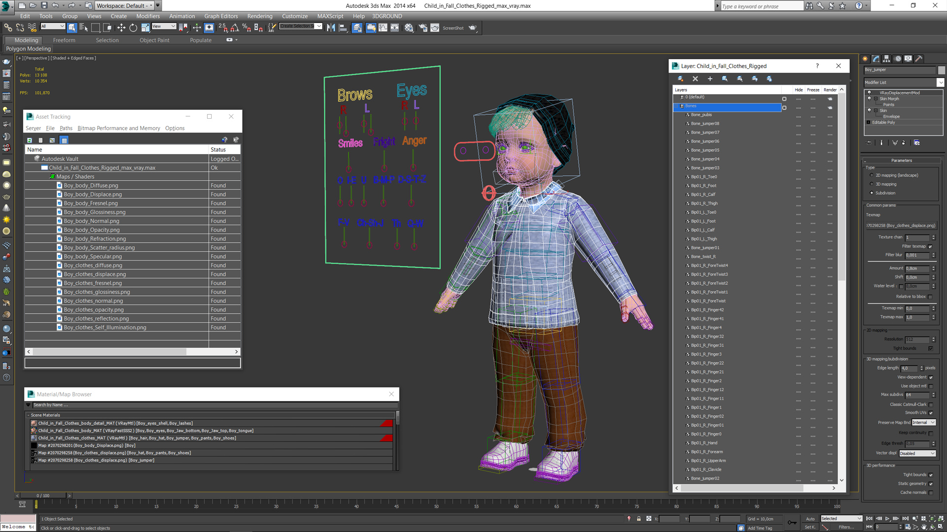 Child in Fall Clothes Rigged for Maya 3D