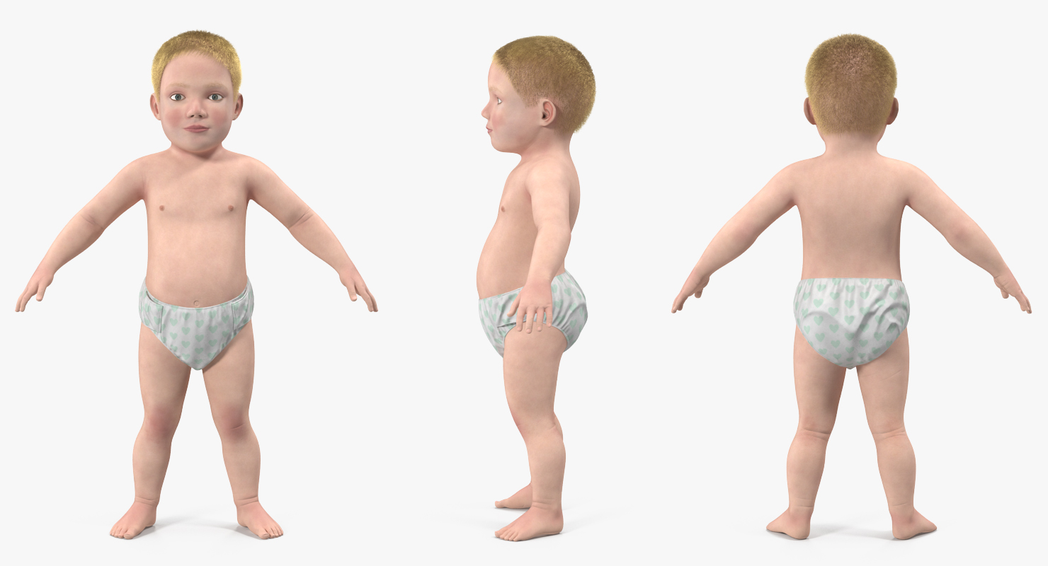 3D Small Baby Boy with Fur model