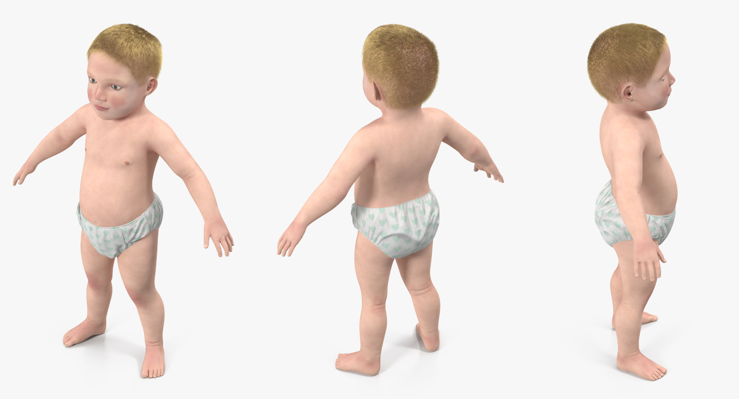 3D Small Baby Boy with Fur model