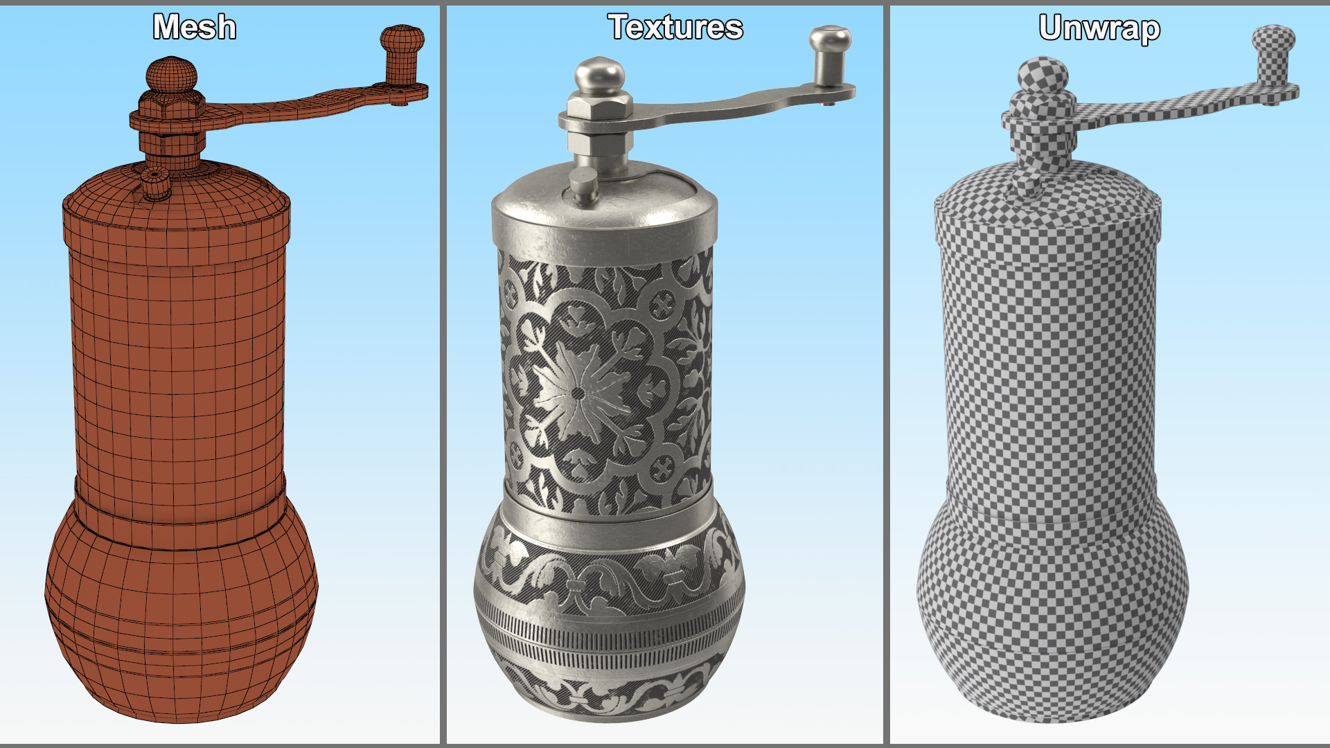 3D model Decorative Vintage Silver Hand Mill
