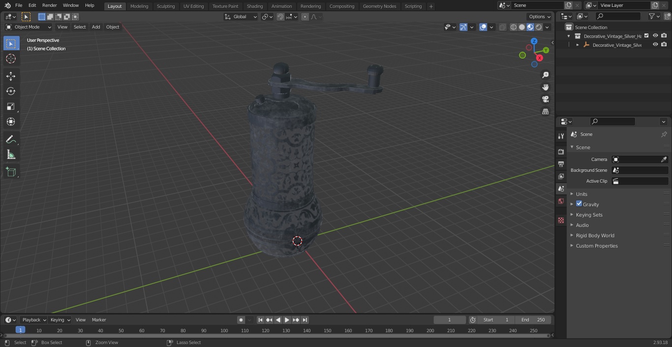 3D model Decorative Vintage Silver Hand Mill