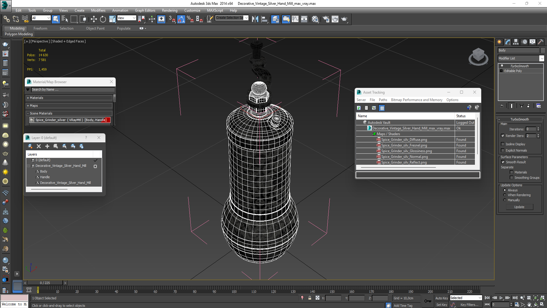 3D model Decorative Vintage Silver Hand Mill