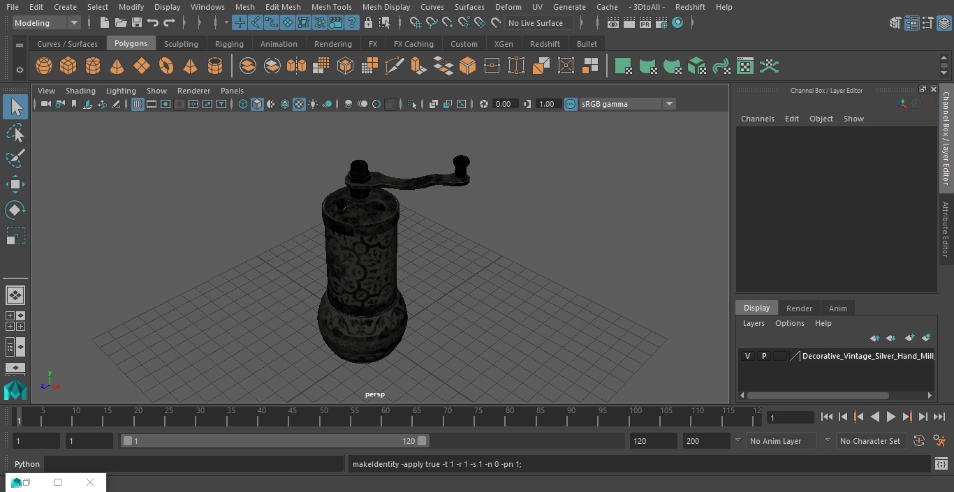 3D model Decorative Vintage Silver Hand Mill
