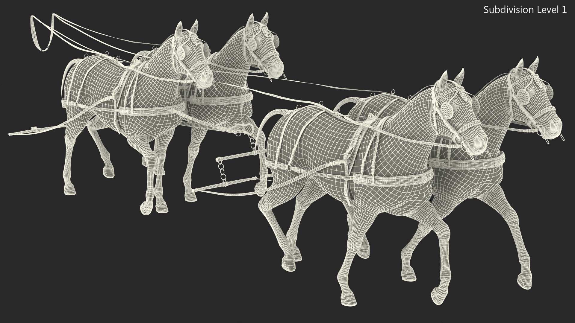 Team of Four Breast Collar Harness Walking Pose 3D