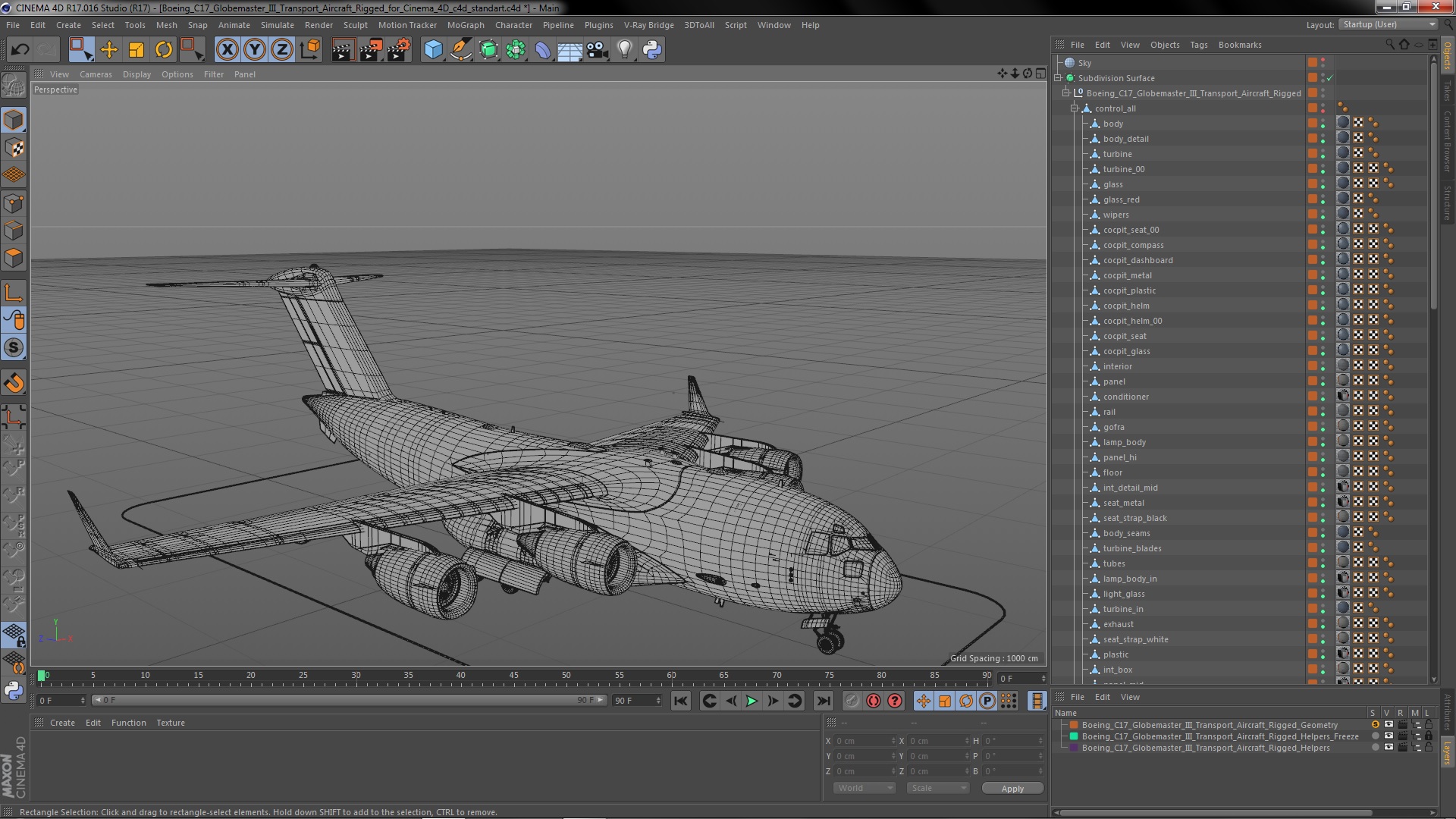 3D Boeing C17 Globemaster III Transport Aircraft Rigged for Cinema 4D