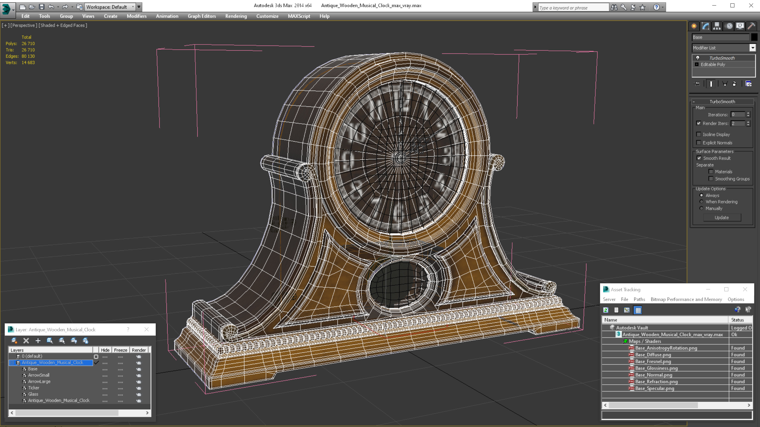 3D Antique Wooden Musical Clock model