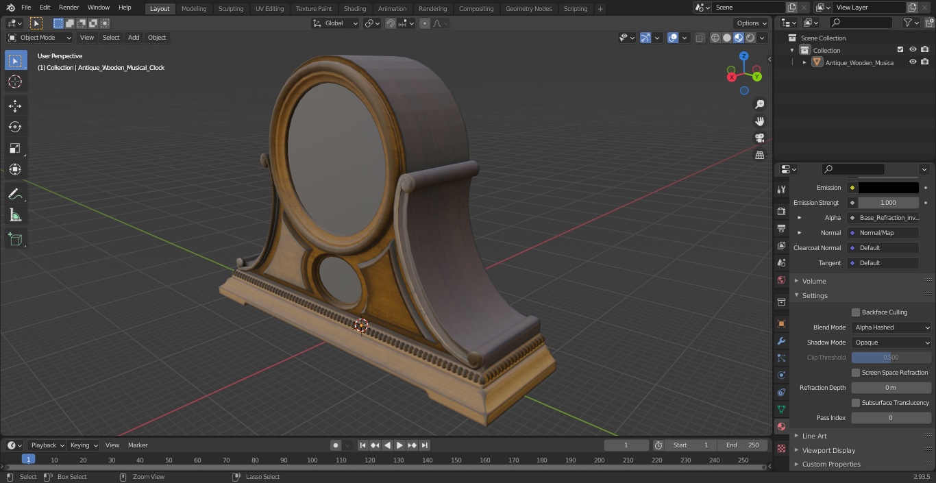 3D Antique Wooden Musical Clock model