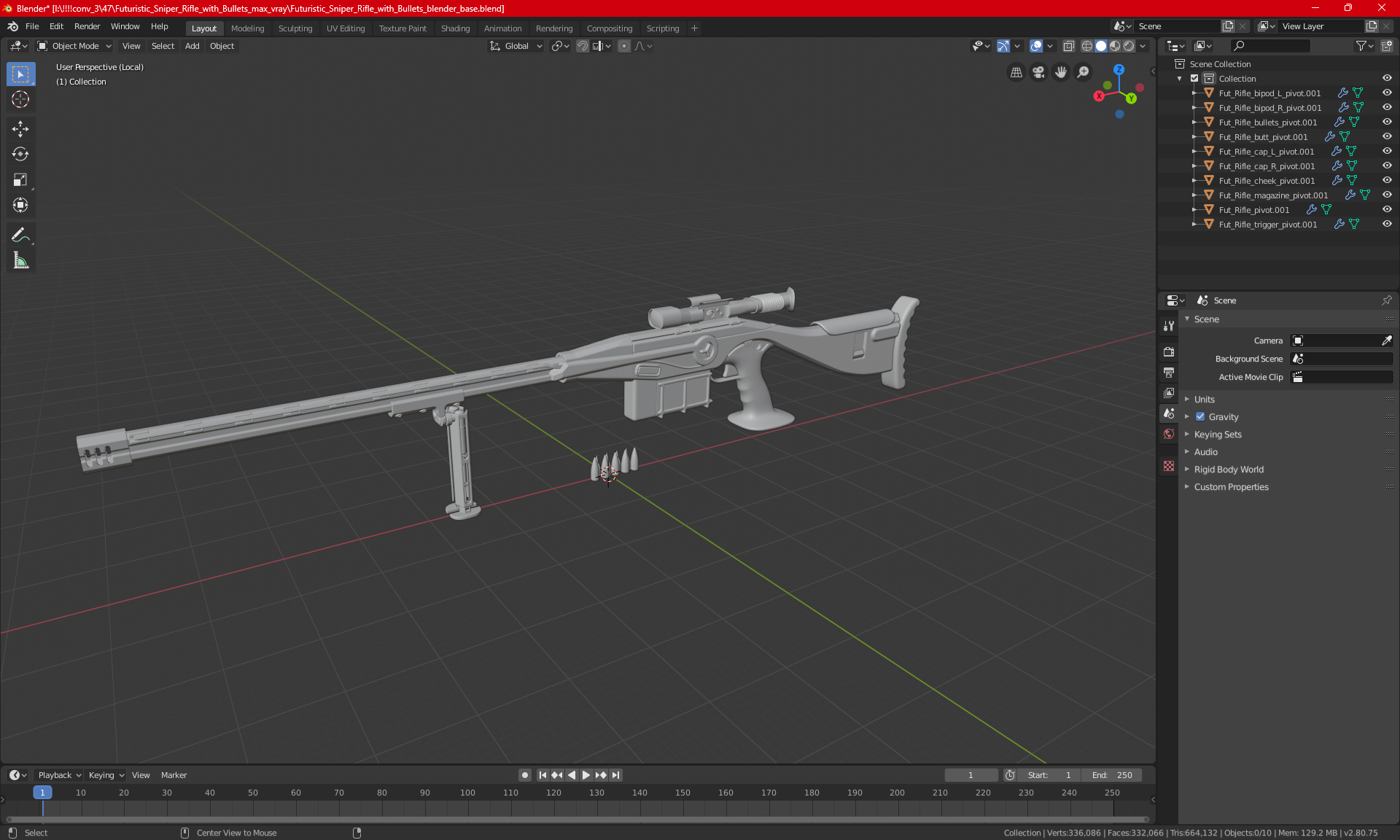 3D Futuristic Sniper Rifle with Bullets
