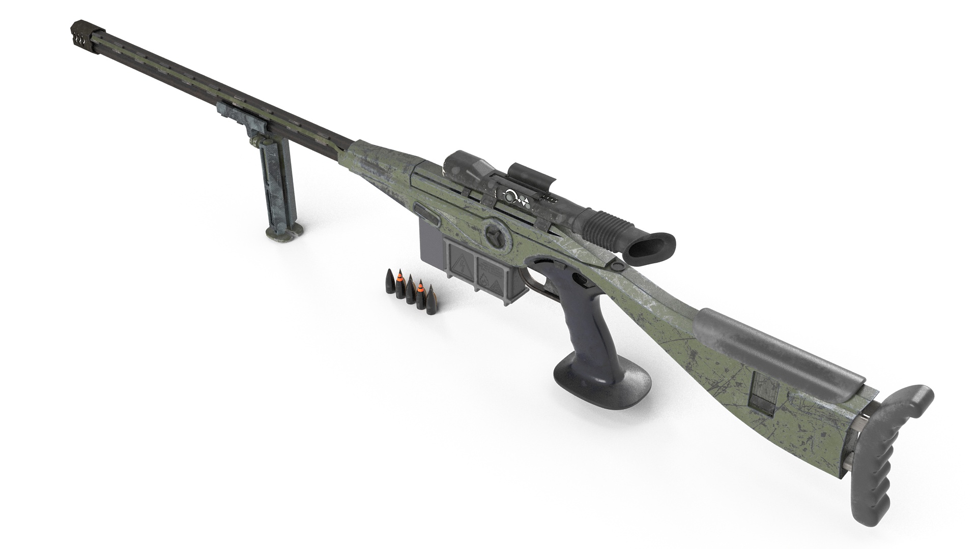 3D Futuristic Sniper Rifle with Bullets