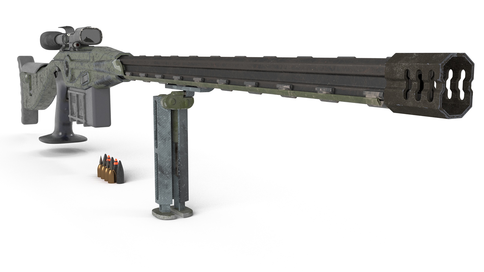 3D Futuristic Sniper Rifle with Bullets