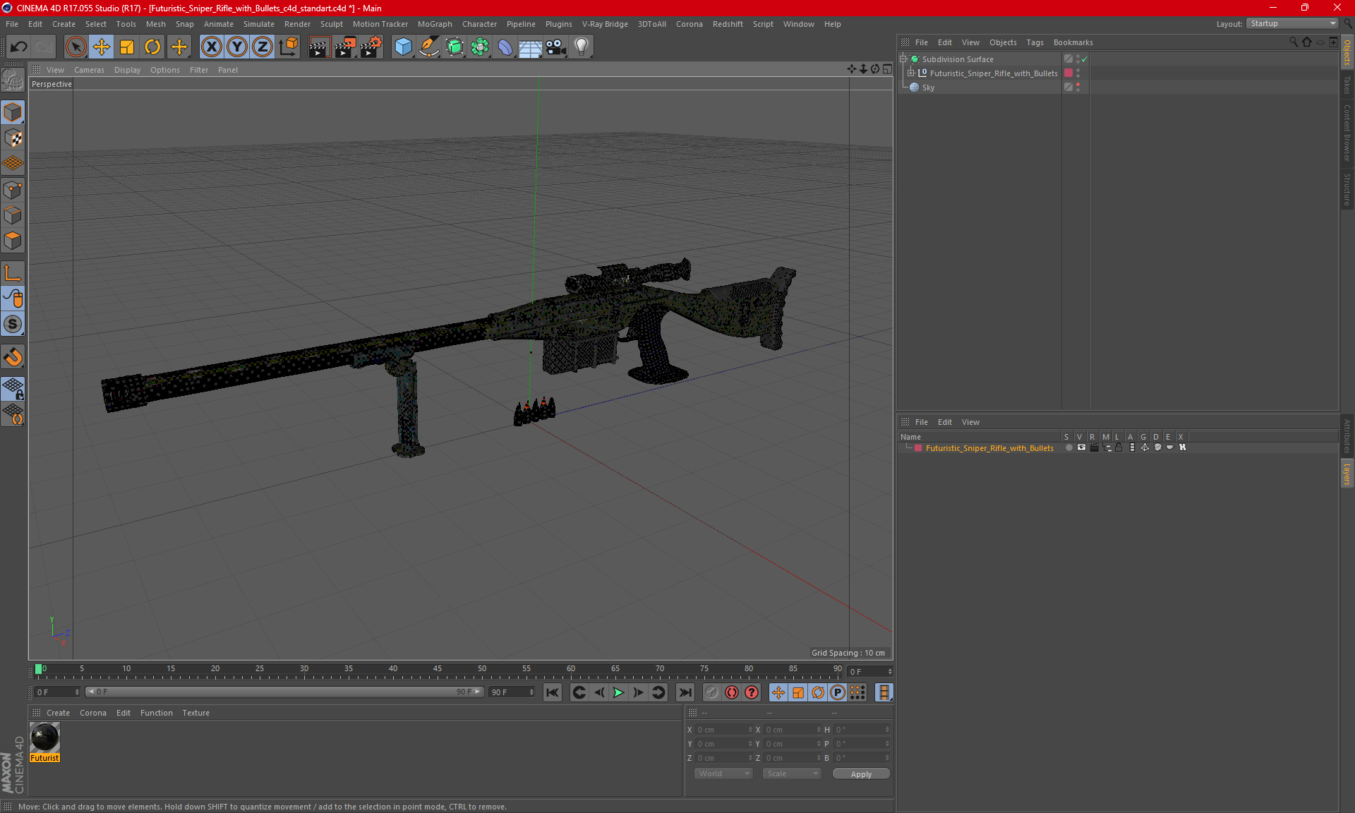 3D Futuristic Sniper Rifle with Bullets