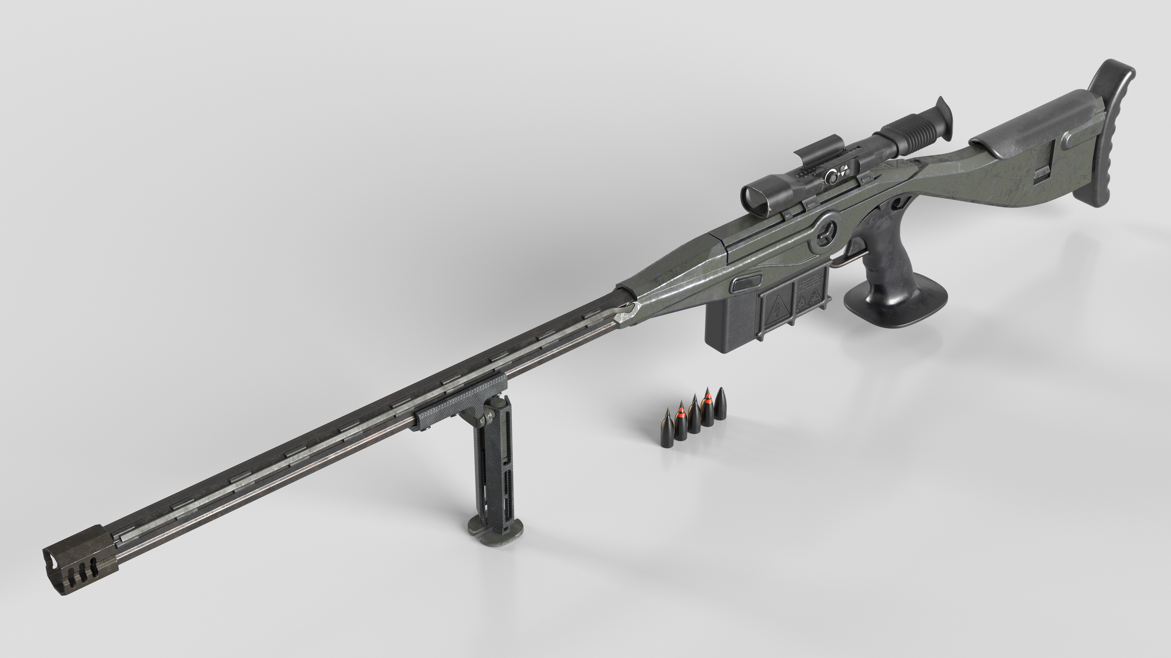 3D Futuristic Sniper Rifle with Bullets