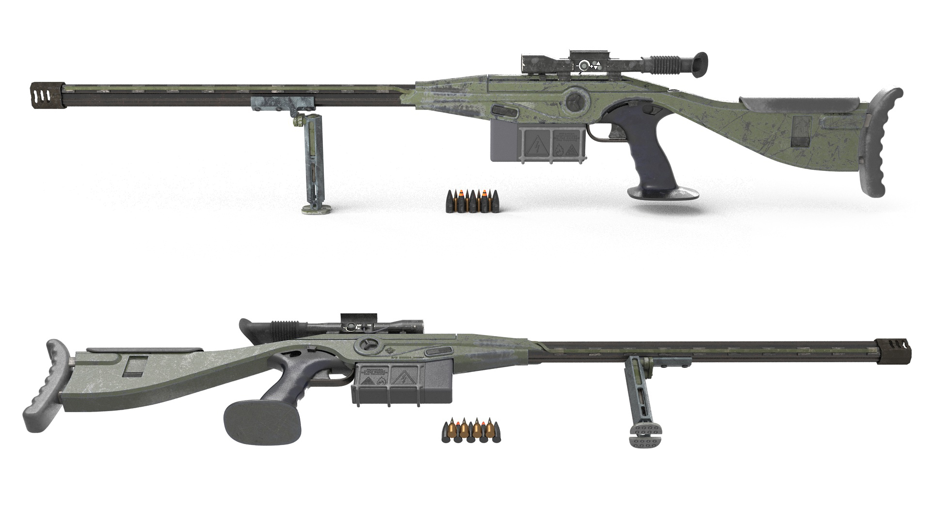 3D Futuristic Sniper Rifle with Bullets