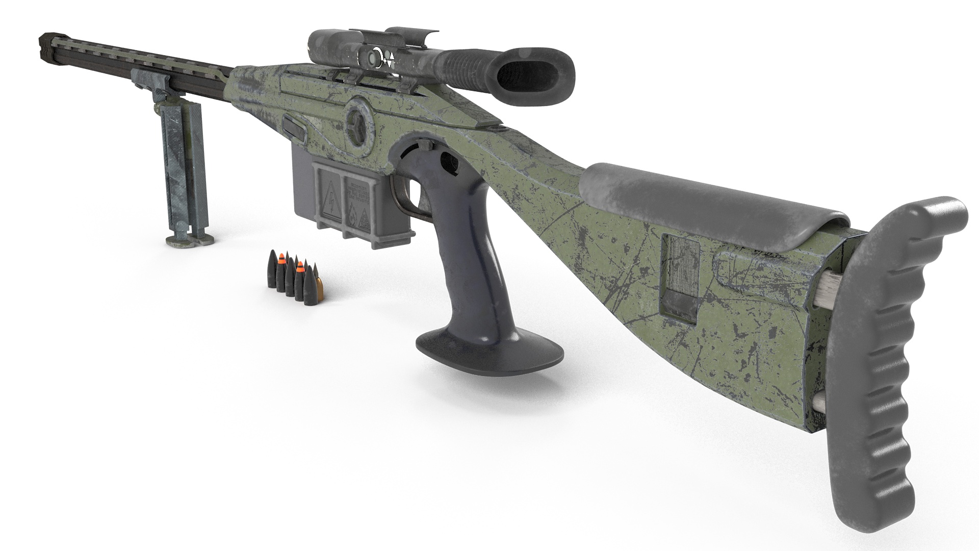 3D Futuristic Sniper Rifle with Bullets