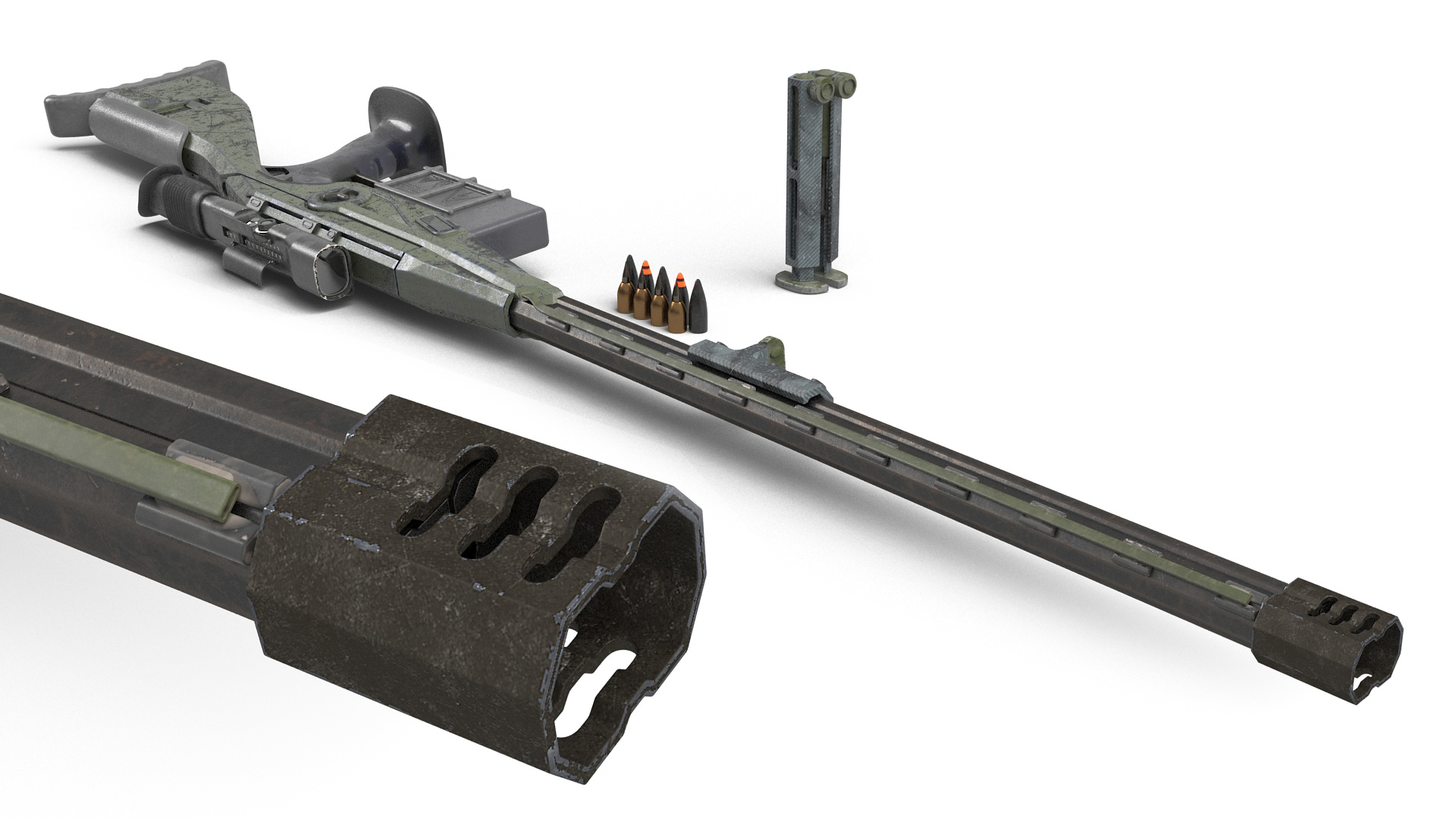 3D Futuristic Sniper Rifle with Bullets