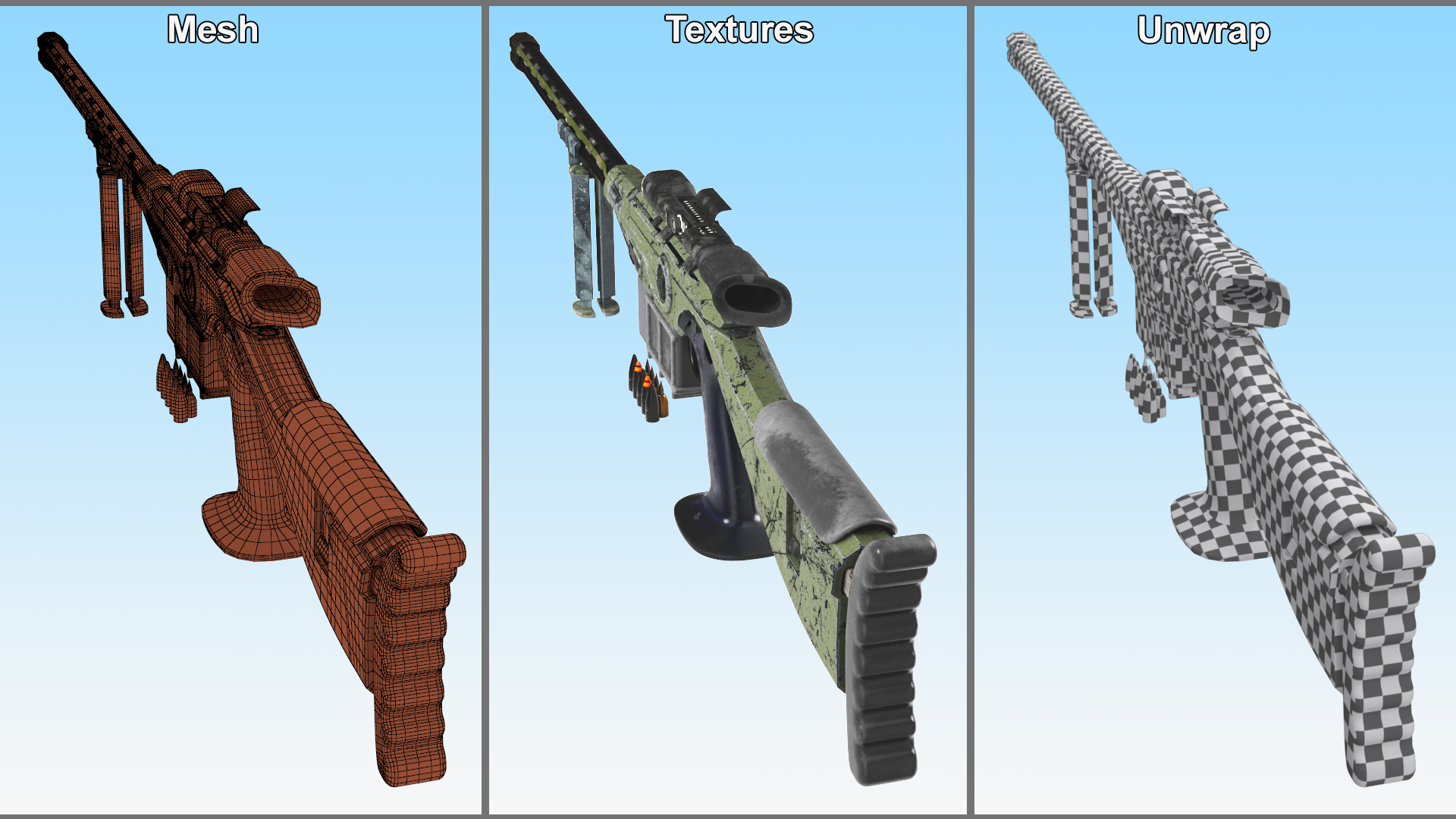 3D Futuristic Sniper Rifle with Bullets